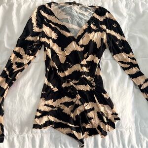 Roberto Cavalli Classic Pattern Black and Cream Patterned Wrap Shirt